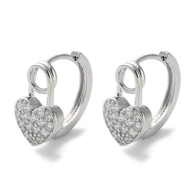 Brass Micro Pave Clear Cubic Zirconia Hoop Earrings