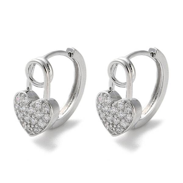 Brass Micro Pave Clear Cubic Zirconia Hoop Earrings