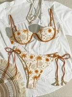 Two-piece Set Women's Plants Print Bikini Set, Casual Fashion Chic Swim Top & Swim Bottom Set for Beach Holiday Vacation, Lad...