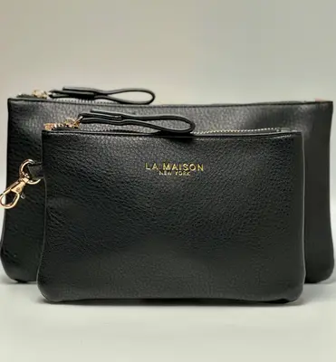 Leather Pouch Set - Clip-on Pouch Gift set ( Black )