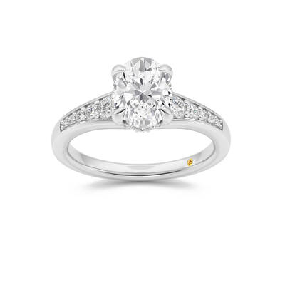 Bloom Tapered Pavé Set Hidden Halo Oval Lab Grown Diamond Engagement Ring | 14K White Gold 4 1/2 CT. TW.