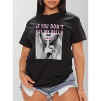 Women's Graphic Round Neck Tee - Summer Casual Top for Women, Y2K Style Baddie Outfit, Short Sleeve, Comfortable Fit, Summer ...