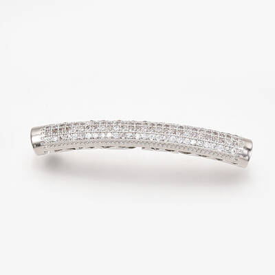 Brass Micro Pave Cubic Zirconia Tube Beads