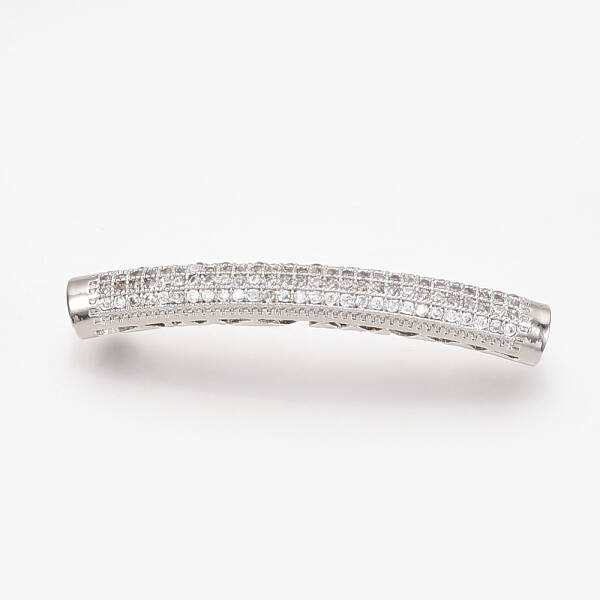 Brass Micro Pave Cubic Zirconia Tube Beads