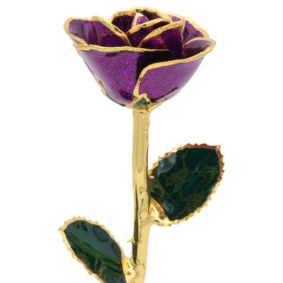 11 24k Gold Trimmed Purple Sparkle Rose