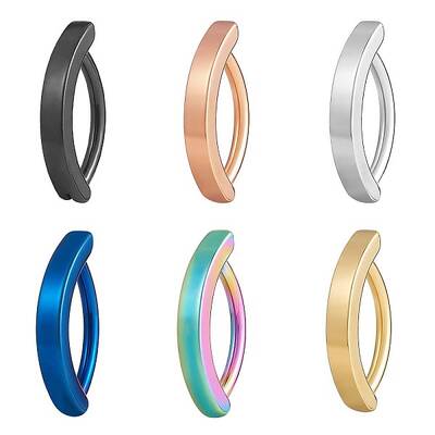 6Pcs 6 Color 304 Stainless Steel Curved Belly Ring Hoop