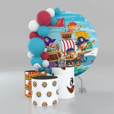 Aperturee Lovely Baby Pirates And Sea Round Birthday Backdrop Kit | Circle Party Backdrop | Custom Round Birthday Backdrop | ...