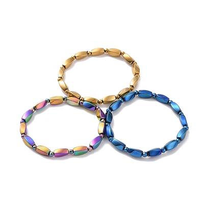 Synthetic Hematite Twist Rectangle Beaded Stretch Bracelet for Men Women