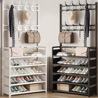 5-Tier Multi-Purpose Metal Shoe Rack with 8 Double Hooks - shoe cabinet storage shoe rack organizer Space-Saving Storage Solu...