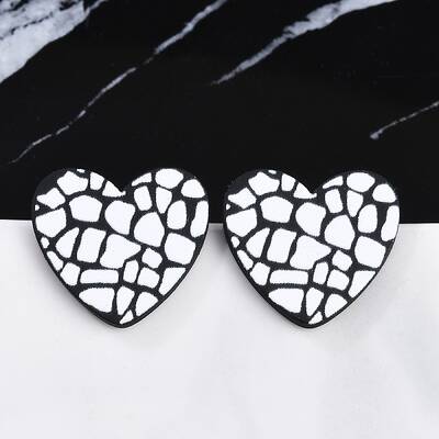 Heart Acrylic Printed Stud Earrings for Women
