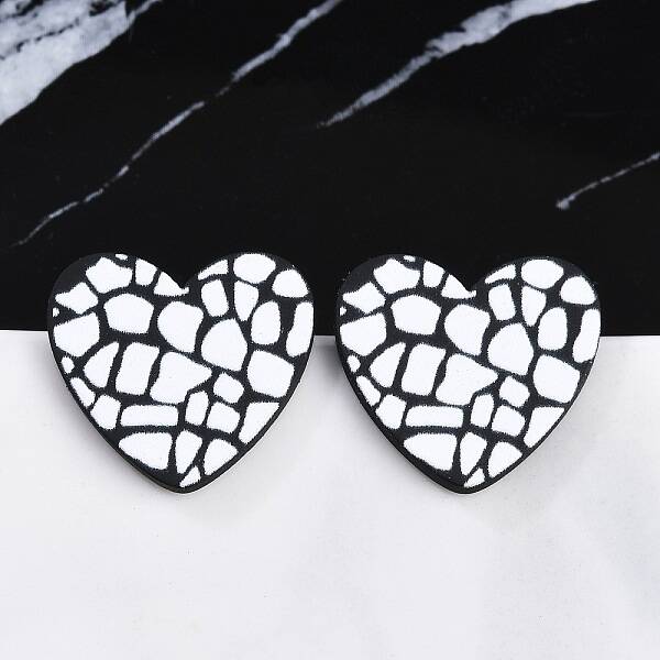 Heart Acrylic Printed Stud Earrings for Women