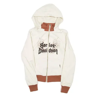 HARLEY DAVIDSON Womens Jacket Cream Nylon Hooded M