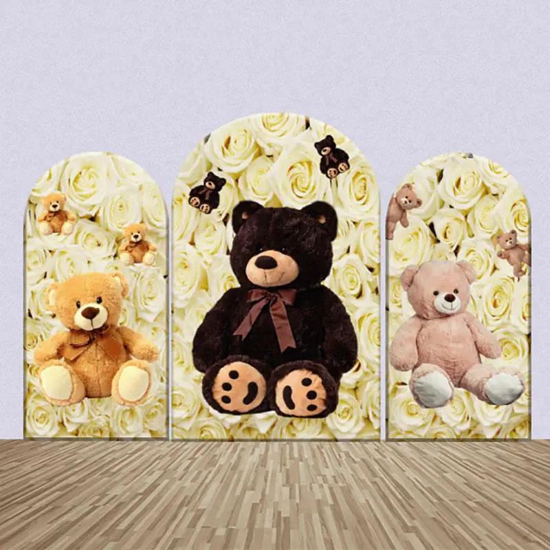 Teddy Bears White Floral Wall Arch Backdrop Kit - Aperturee