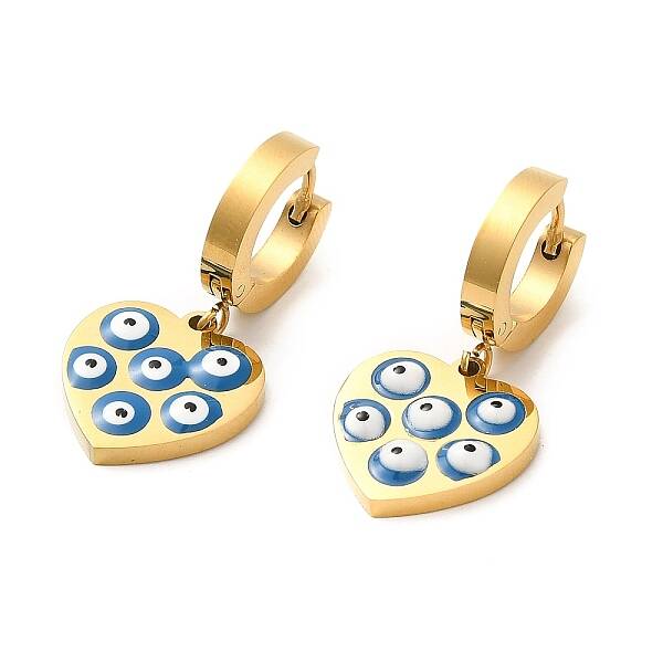 Ion Plating(IP) 304 Stainless Steel Heart Dangle Hoop Earrings