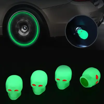 Creative Car Tire Valve Cap, Creative Skull Shaped Car Tire Valve Stem Cap, Universal Luminous Tire Valve Cap Suitable For Mo...
