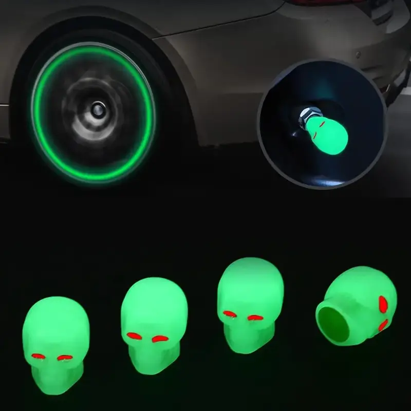 Creative Car Tire Valve Cap, Creative Skull Shaped Car Tire Valve Stem Cap, Universal Luminous Tire Valve Cap Suitable For Mo...