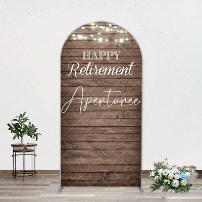 Rustic Brown Wood Light Arch Retirement Backdrop