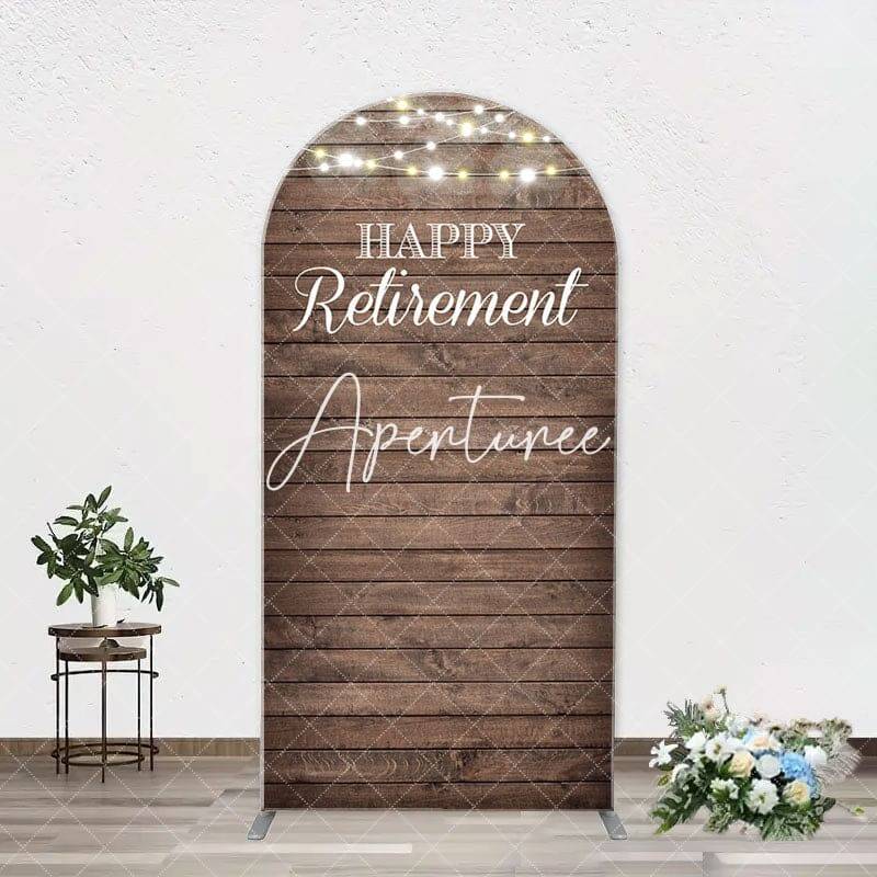 Rustic Brown Wood Light Arch Retirement Backdrop