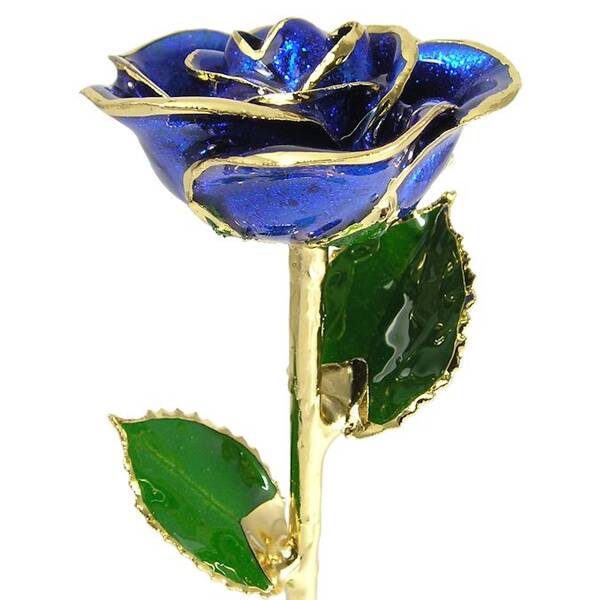 11 24k Gold Trimmed Dark Blue Sparkle Rose