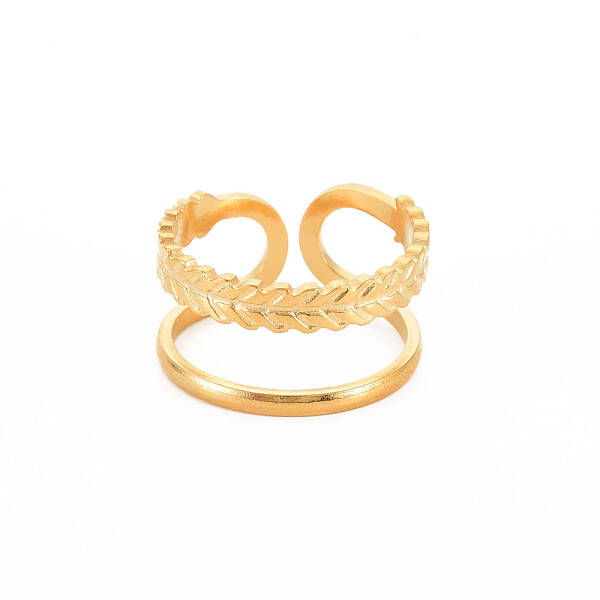 Ion Plating(IP) 304 Stainless Steel Double Line Open Cuff Ring for Women