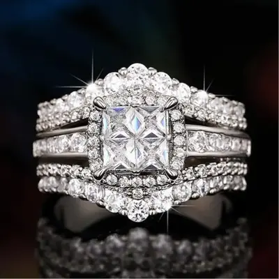 JJ CHIC Square Five-in-One Ring for Women, S925 Sterling Silver Micro Pave CZ Stones Halo Design - Perfect Gift for Girlfrien...