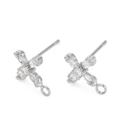 Cross Brass Micro Pave Cubic Zirconia Stud Earrings Finding