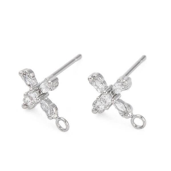 Cross Brass Micro Pave Cubic Zirconia Stud Earrings Finding