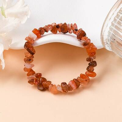 Unisex Chip Natural Carnelian/Red Agate Beaded Stretch Bracelets