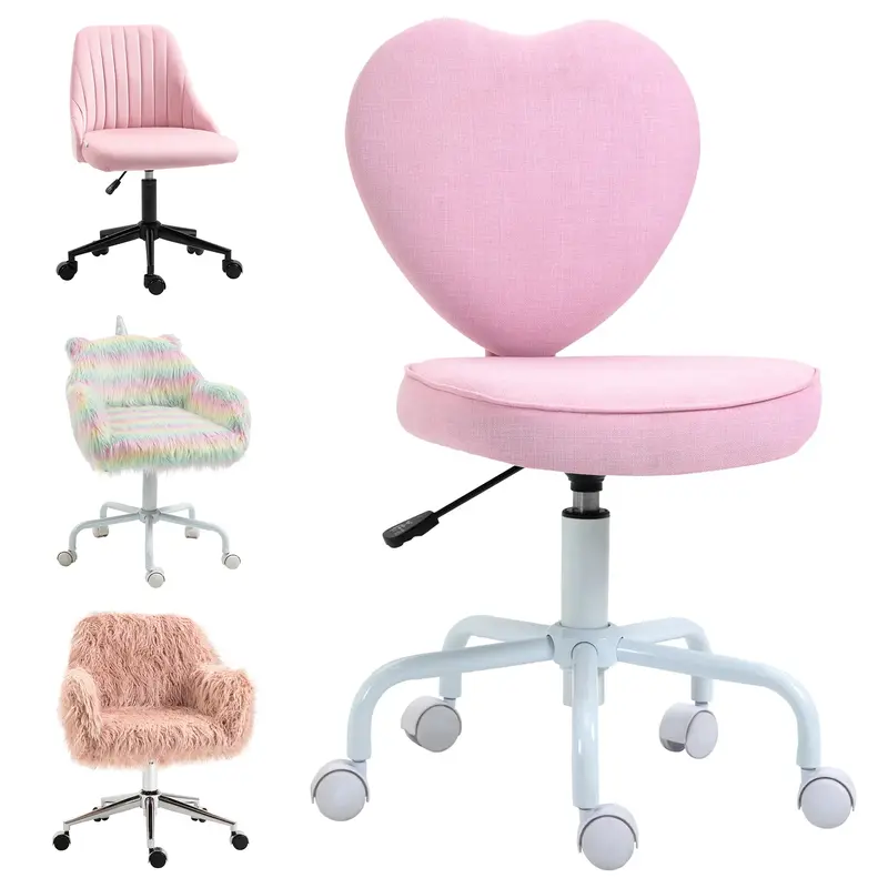 HOMCOM Mid-Back Office Chair, Swivel Vanity Chair with Adjustable Height and Wheels, Computer Desk Chair for Home Office or B...