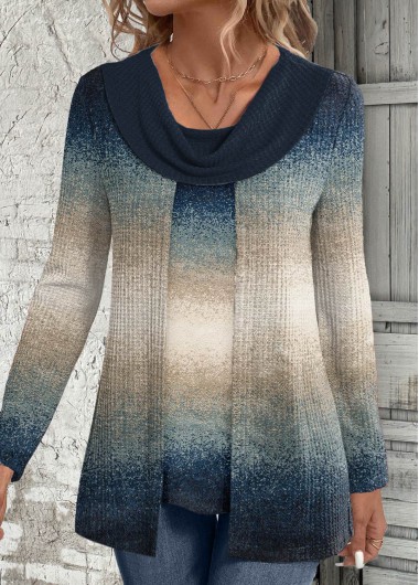 Modlily Multi Color Fake 2in1 Ombre Long Sleeve Sweatshirt - M