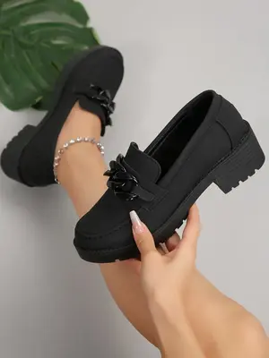 Women's Fashionable Solid Color Platform Loafers, Casual Comfortable PU Leather Shoes for Daily Wear, Lightweight Breathable ...