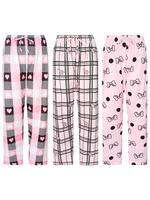 Spring Pink Butterfly 3 PCS Per Pack Cute comft Girl Women's Soft Drawstring Elastic Waist Loose Knit Causal Long Sleeping Pa...
