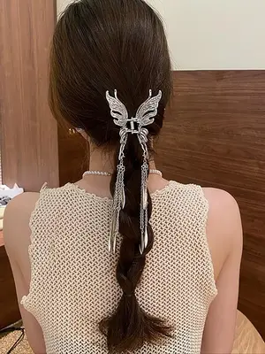 Elegant Metal Butterfly Design Hair Claw Clip, 2024 New Trendy Tassel Decor Hair Claw, Fashion Matching Y2k Hair Accessories ...