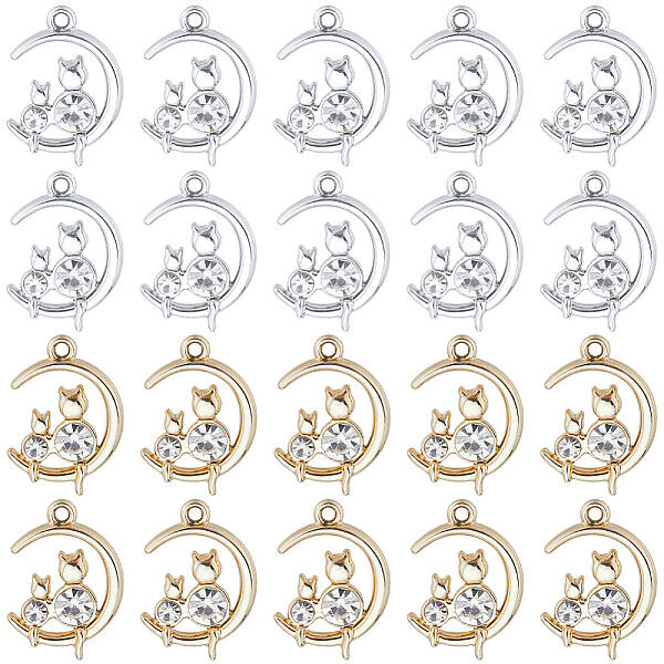 36Pcs 2 Colors Alloy with Rhinestone Pendants