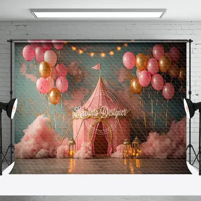 Pink Circus Tent Balloon Lighted Cake Smash Backdrop - Aperturee