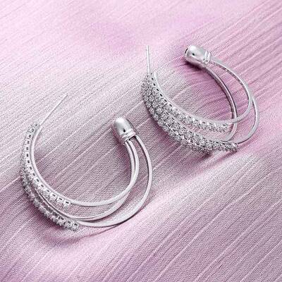 Triple C-Shaped Brass Micro Pave Clear Cubic Zirconia Stud Earrings