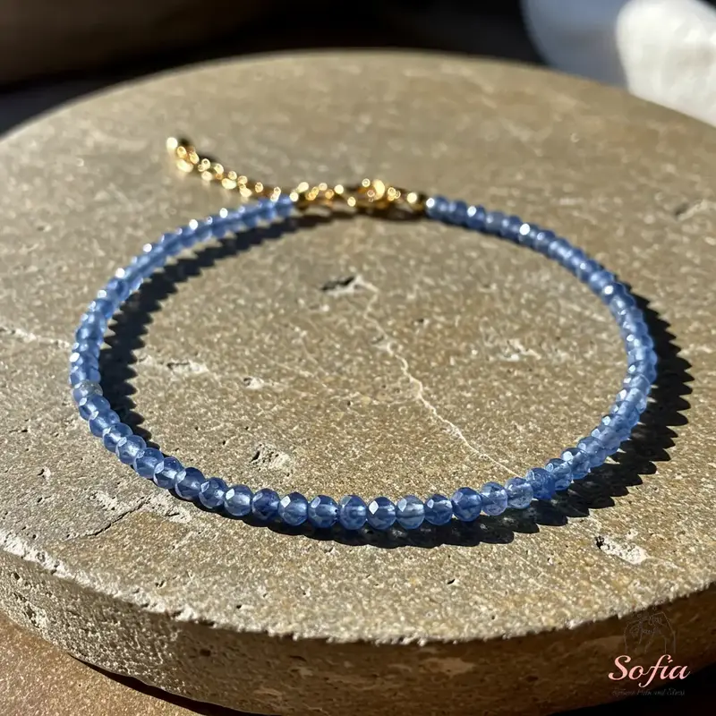Natural Kyanite Stone Bracelet Blue Crystal Dainty Bracelet Delicate Gemstone Healing Bracelet Minimalist Style for Women Han...