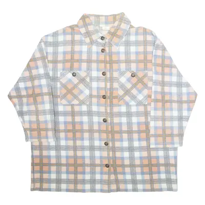 Womens Flannel Shirt Pink Plaid 3/4 Sleeve XL