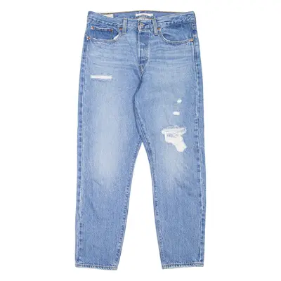 LEVI'S Wedgie Premium Distressed Womens Jeans Blue Tapered Stone Wash W30 L27