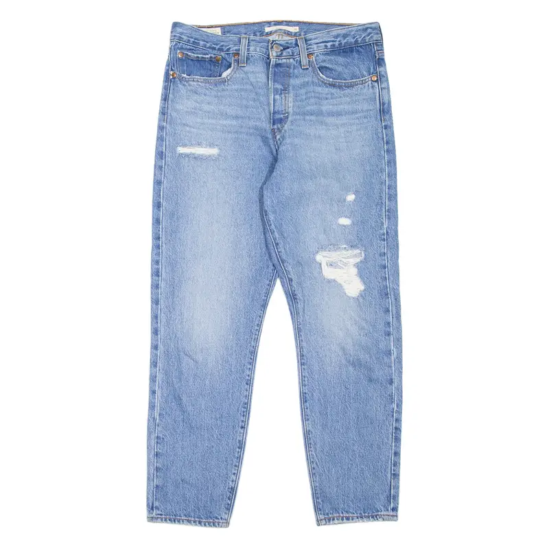 LEVI'S Wedgie Premium Distressed Womens Jeans Blue Tapered Stone Wash W30 L27