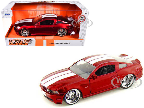 2010 Ford Mustang GT Red Metallic with White Stripes Bigtime Muscle Series 1/24 Diecast Model Car by Jada