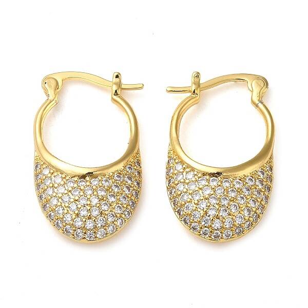 Teardrop Brass Hoop Earrings with Clear Cubic Zirconia