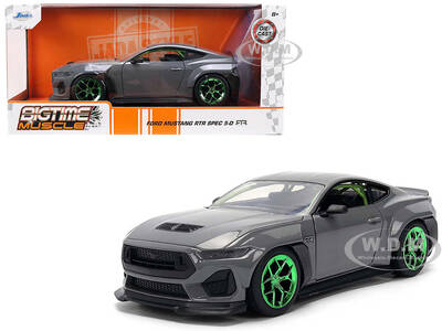 2024 Ford Mustang RTR Gray with Green Wheels Bigtime Muscle Series 1/24 Diecast Model Car by Jada