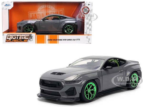 2024 Ford Mustang RTR Gray with Green Wheels Bigtime Muscle Series 1/24 Diecast Model Car by Jada