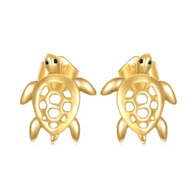 14K Gold Sea Turtle Stud Earrings