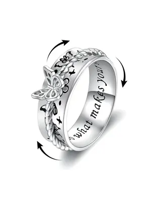 Women's Elegant Butterfly Design Rotating Ring, Trendy Novelty Anxiety Ring, Stylish Vintage Jewelry As Gift for Women & Girl...