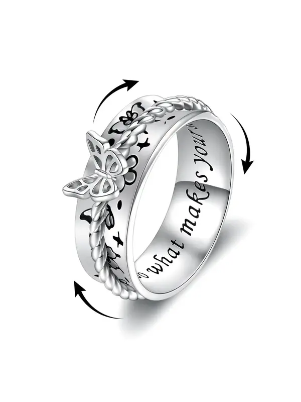 Women's Elegant Butterfly Design Rotating Ring, Trendy Novelty Anxiety Ring, Stylish Vintage Jewelry As Gift for Women & Girl...