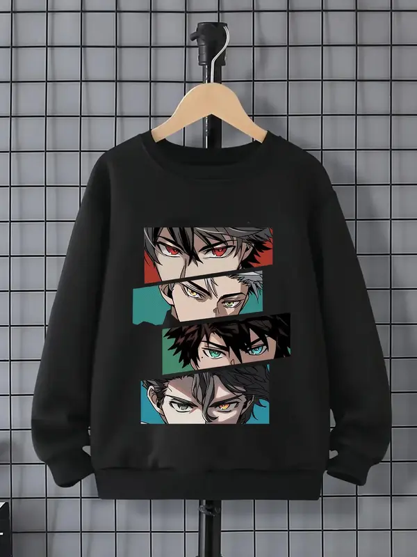 Boy's Cartoon Figure Print Drop Shoulder Design Sweatshirt, Casual Long Sleeve Round Neck Pullover for Fall & Winter, Kids Cl...