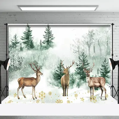 Three Deer In The Woods Painting Forest Backdrop - Aperturee
