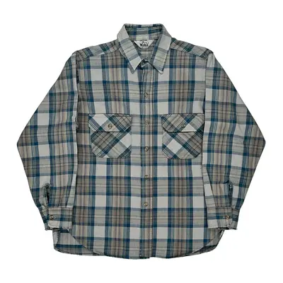 Plaid Pattern Woolrich Flannel Shirt - XL Blue Cotton